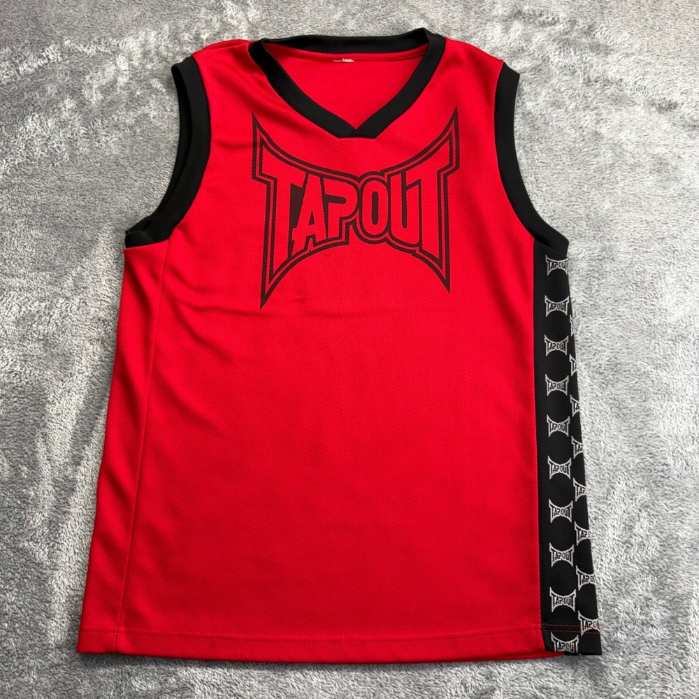 Tapout Jersey Tank Top Mens Medium Red Good Conditio MMA Mesh Sleeveless Graphic